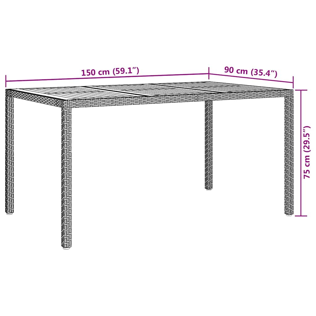 Garden Dining Table Grey 150 x 90 x 75 cm Poly rattan