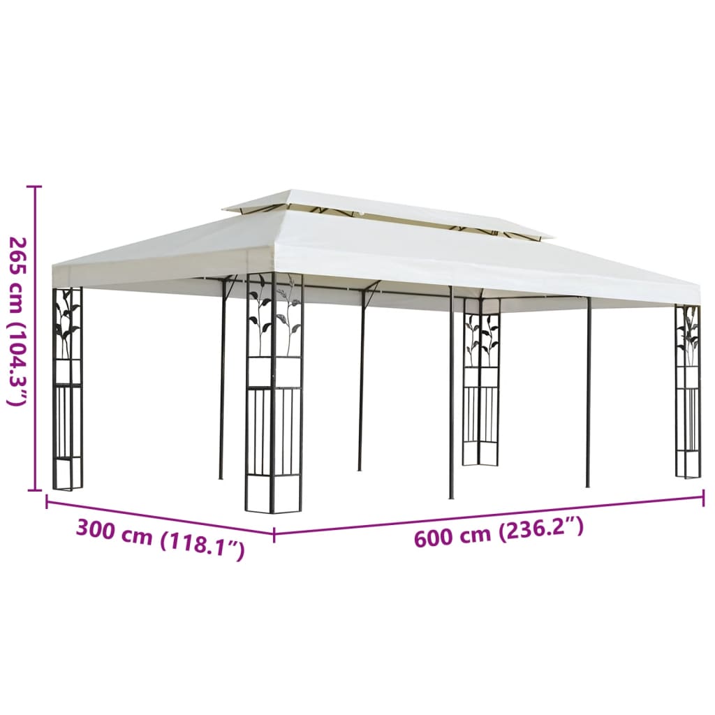 Gazebo with Double Roof White 6x3 m Steel