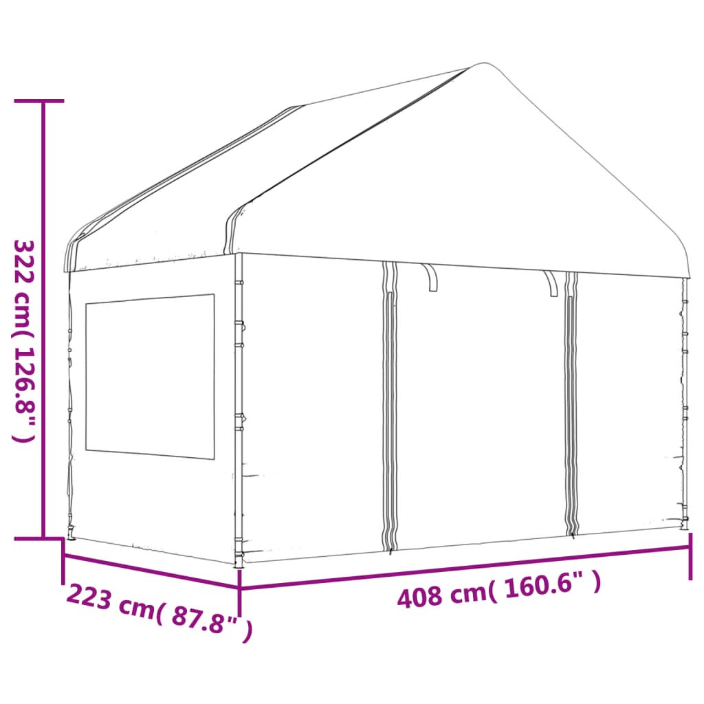 Gazebo with Roof White 4.08x2.23x3.22 m Polyethylene