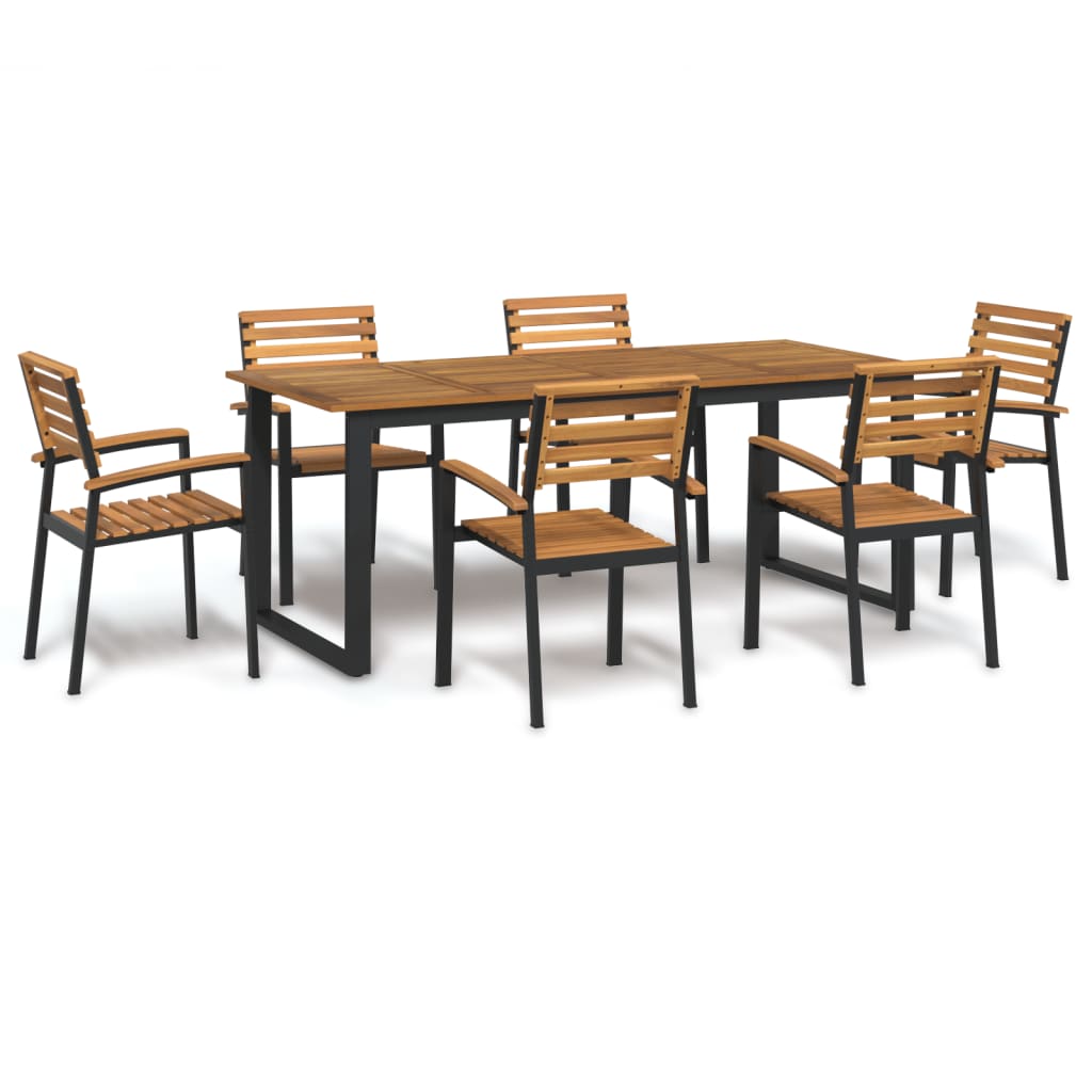 7 Piece Garden Dining Set Solid Wood Acacia and Metal