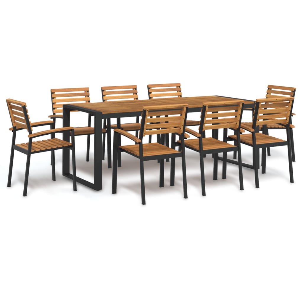 9 Piece Garden Dining Set Solid Wood Acacia and Metal