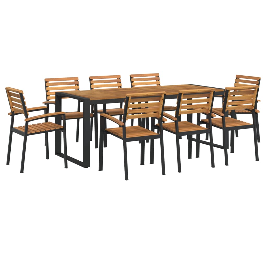 9 Piece Garden Dining Set Solid Wood Acacia and Metal