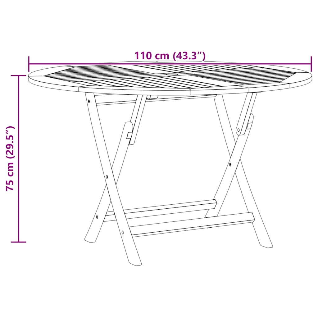 Folding Garden Table Ø 110x75 cm Solid Wood Teak