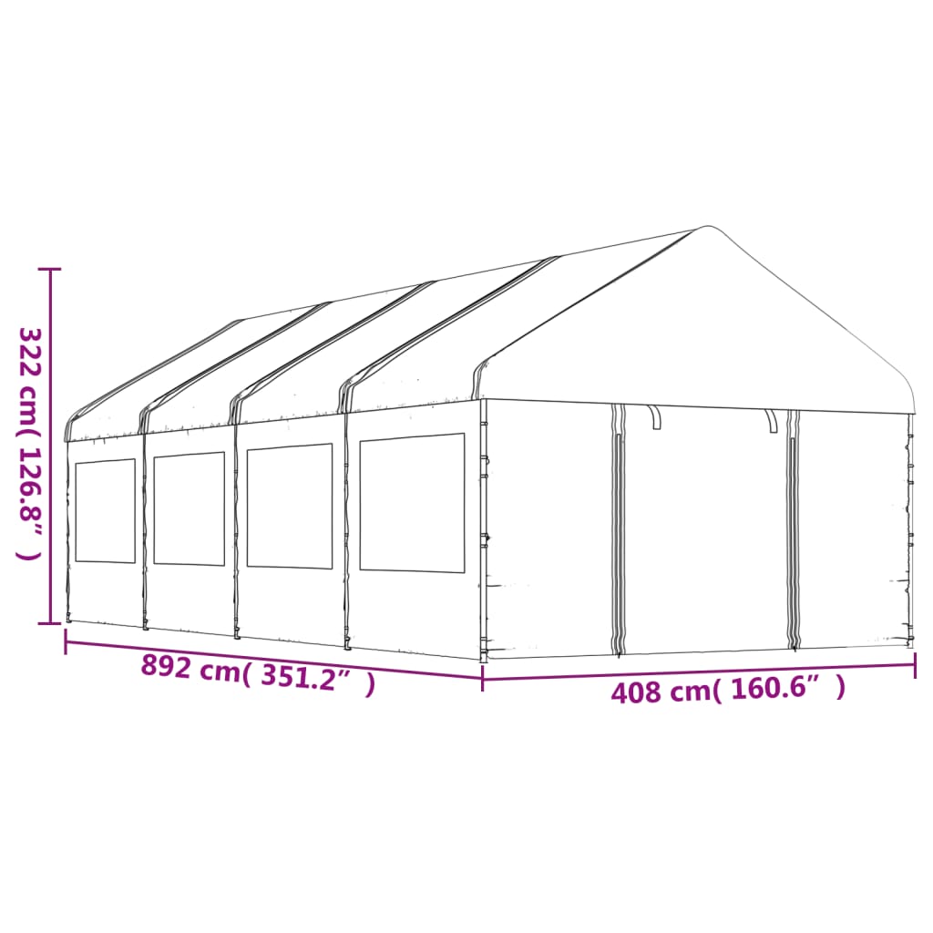 Gazebo with Roof White 8.92x4.08x3.22 m Polyethylene