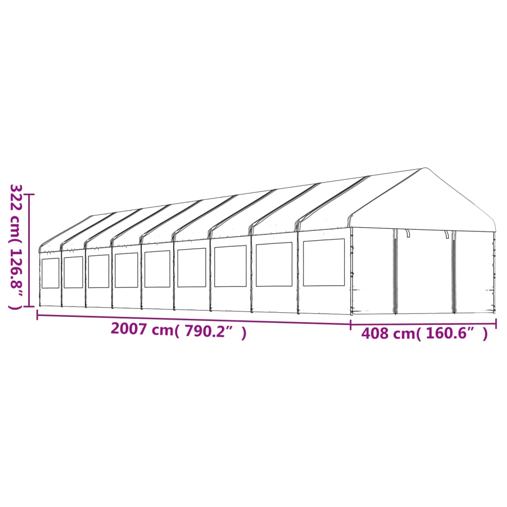 Gazebo with Roof White 20.07x4.08x3.22 m Polyethylene