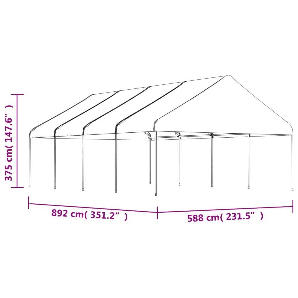 Gazebo with Roof White 8.92x5.88x3.75 m Polyethylene