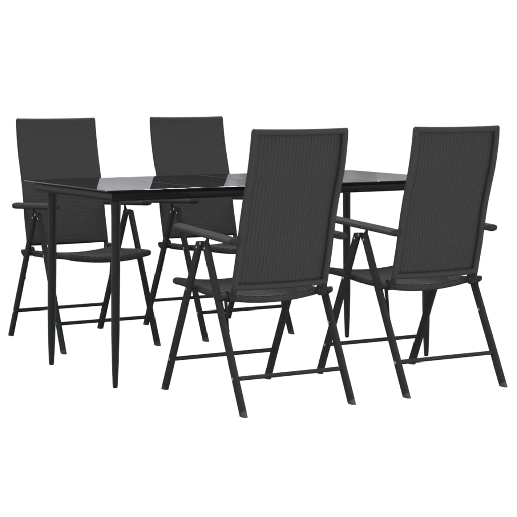 5 Piece Garden Dining Set Black Poly Rattan