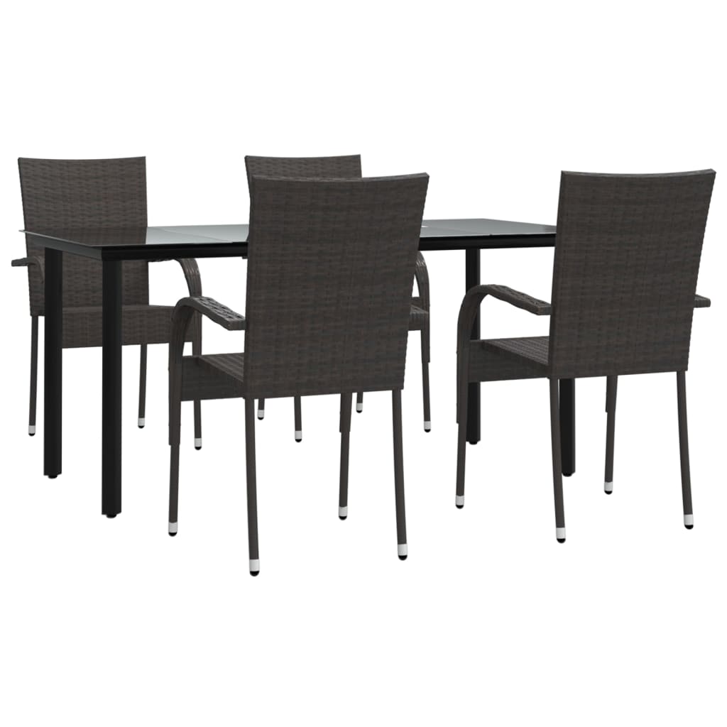 5 Piece Garden Dining Set Brown Poly Rattan