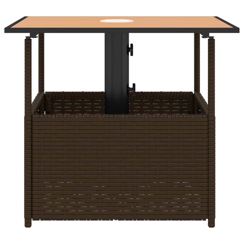 Garden Table with Parasol Hole Brown 55x55x46.5 cm Poly Rattan