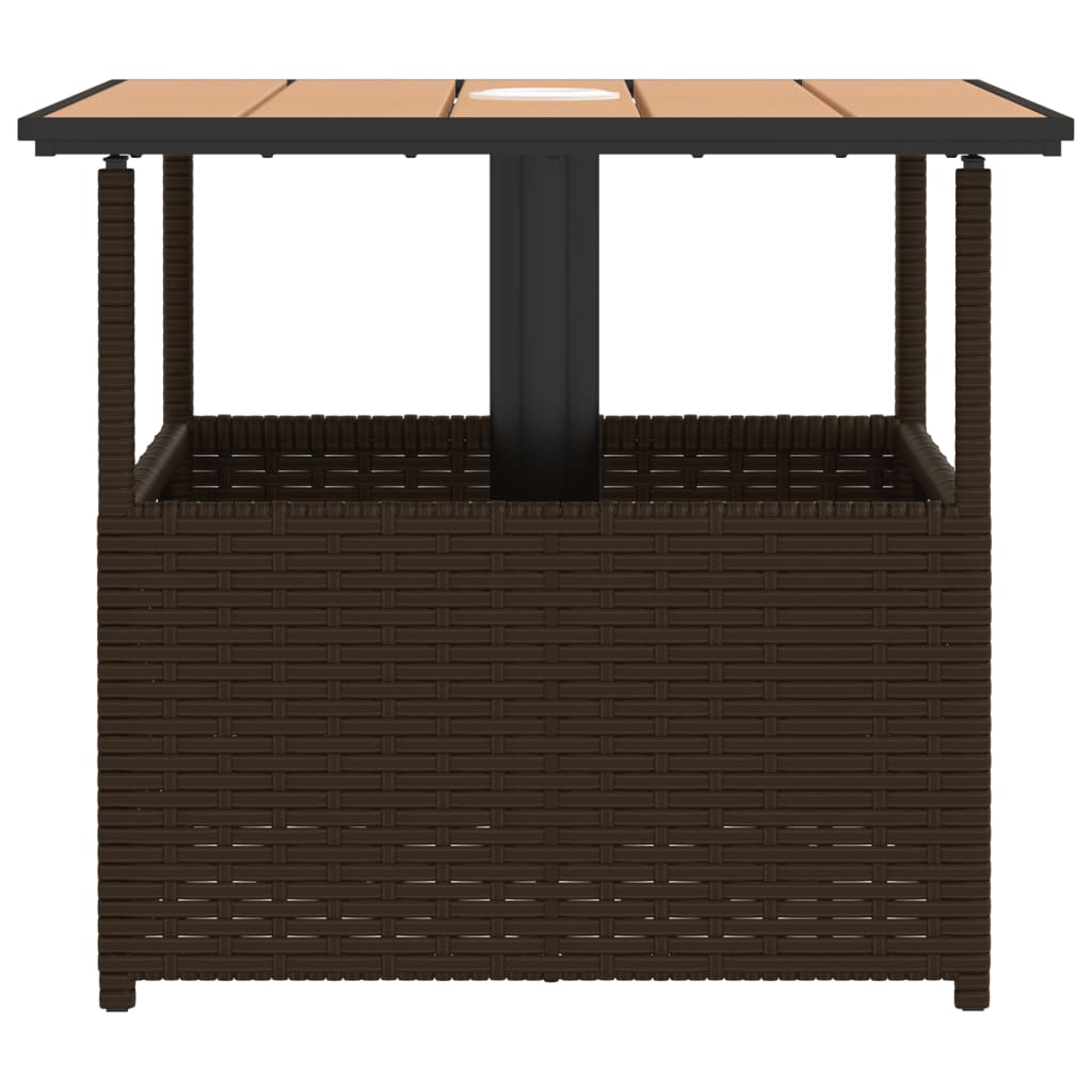 Garden Table with Parasol Hole Brown 55x55x46.5 cm Poly Rattan