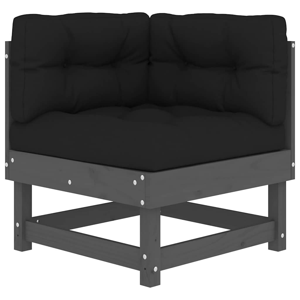 Corner Sofas with Cushions 2 pcs Grey Solid Wood Pine