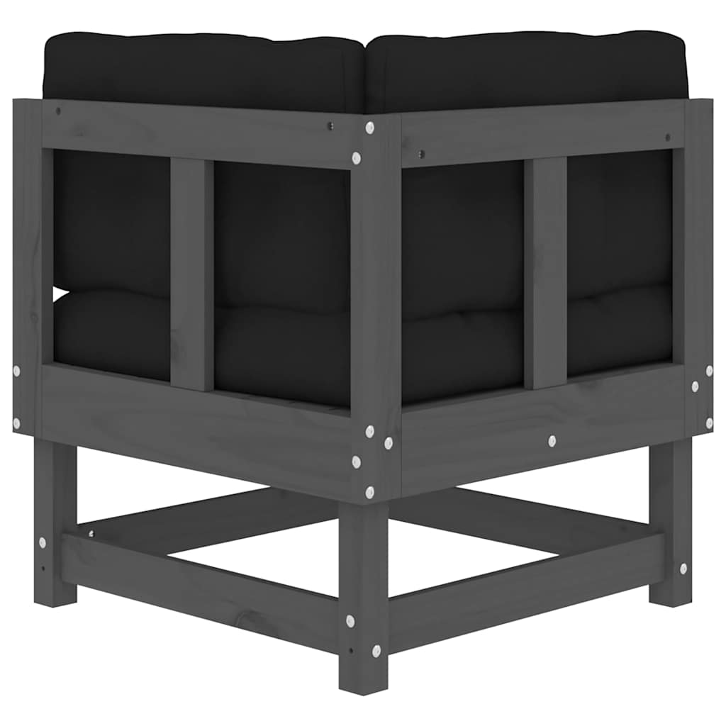 Corner Sofas with Cushions 2 pcs Grey Solid Wood Pine