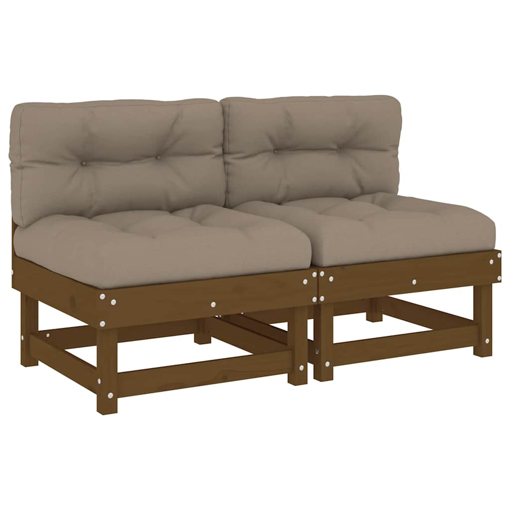 Middle Sofas with Cushions 2 pcs Honey Brown Solid Wood Pine