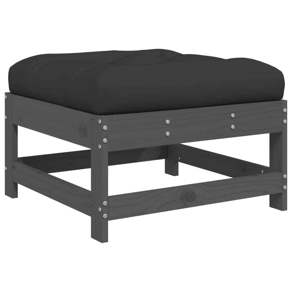 Garden Footstool with Cushion Grey Solid Wood Pine