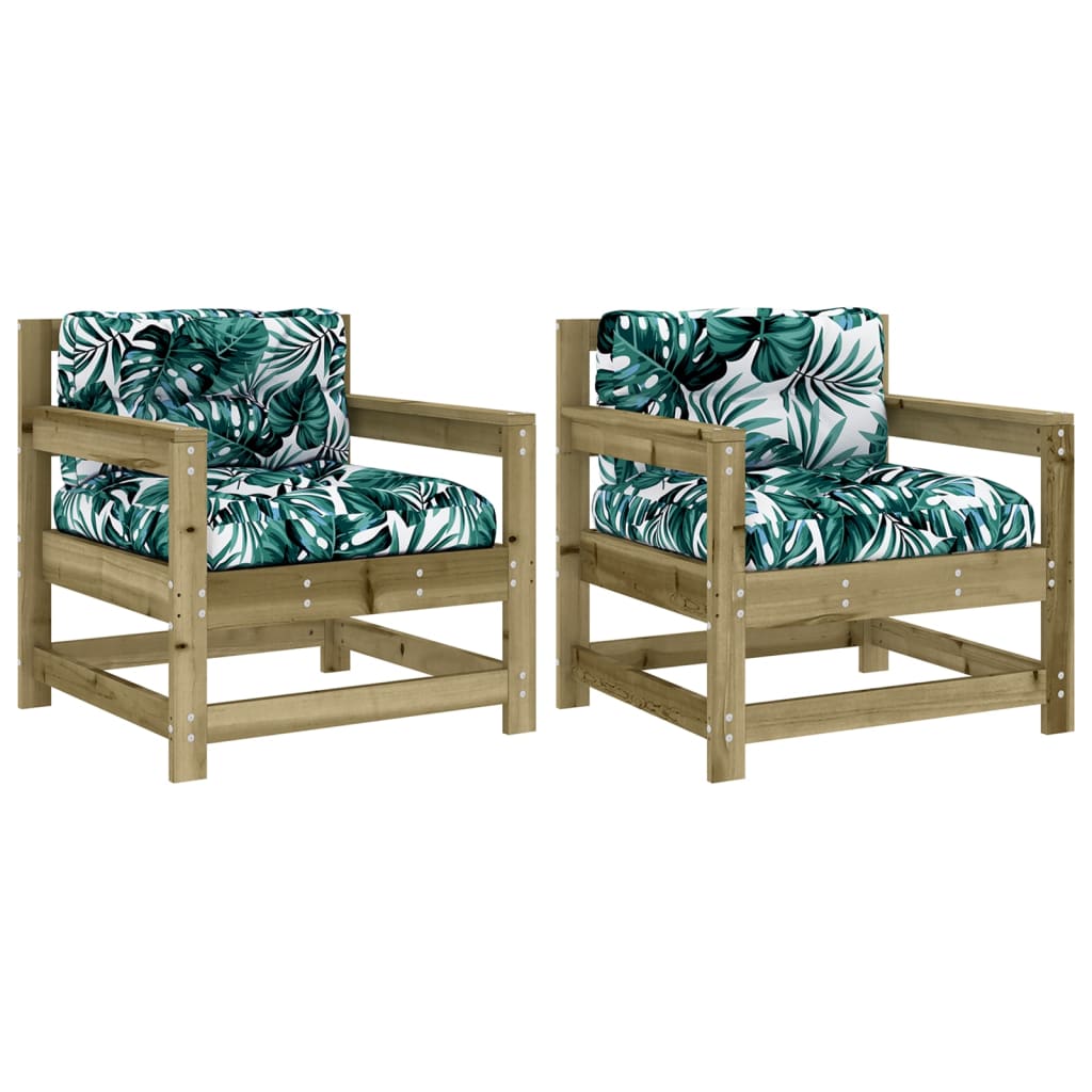 Garden Chairs with Cushions 2 pcs Impregnated Wood Pine