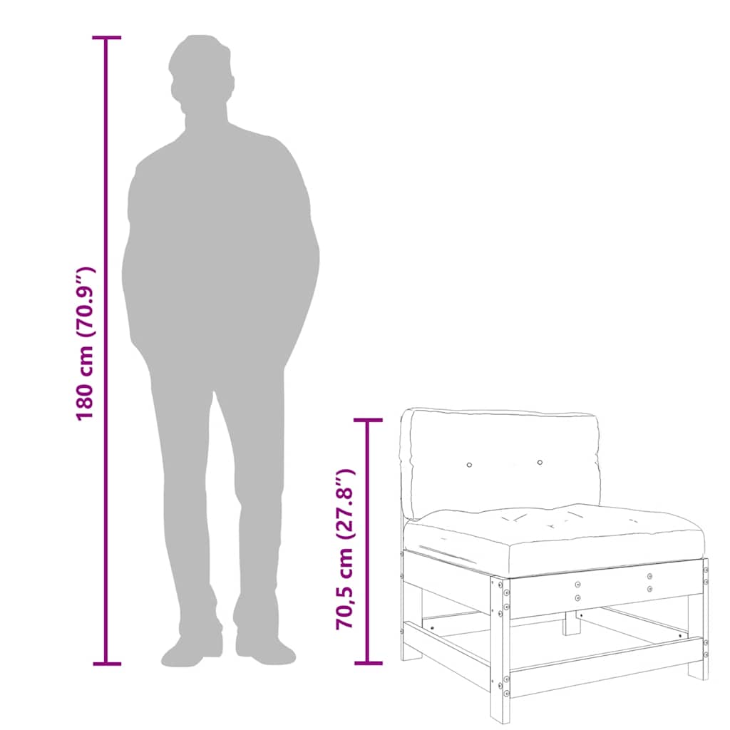 Middle Sofas with Cushions 2 pcs Grey Solid Wood Pine