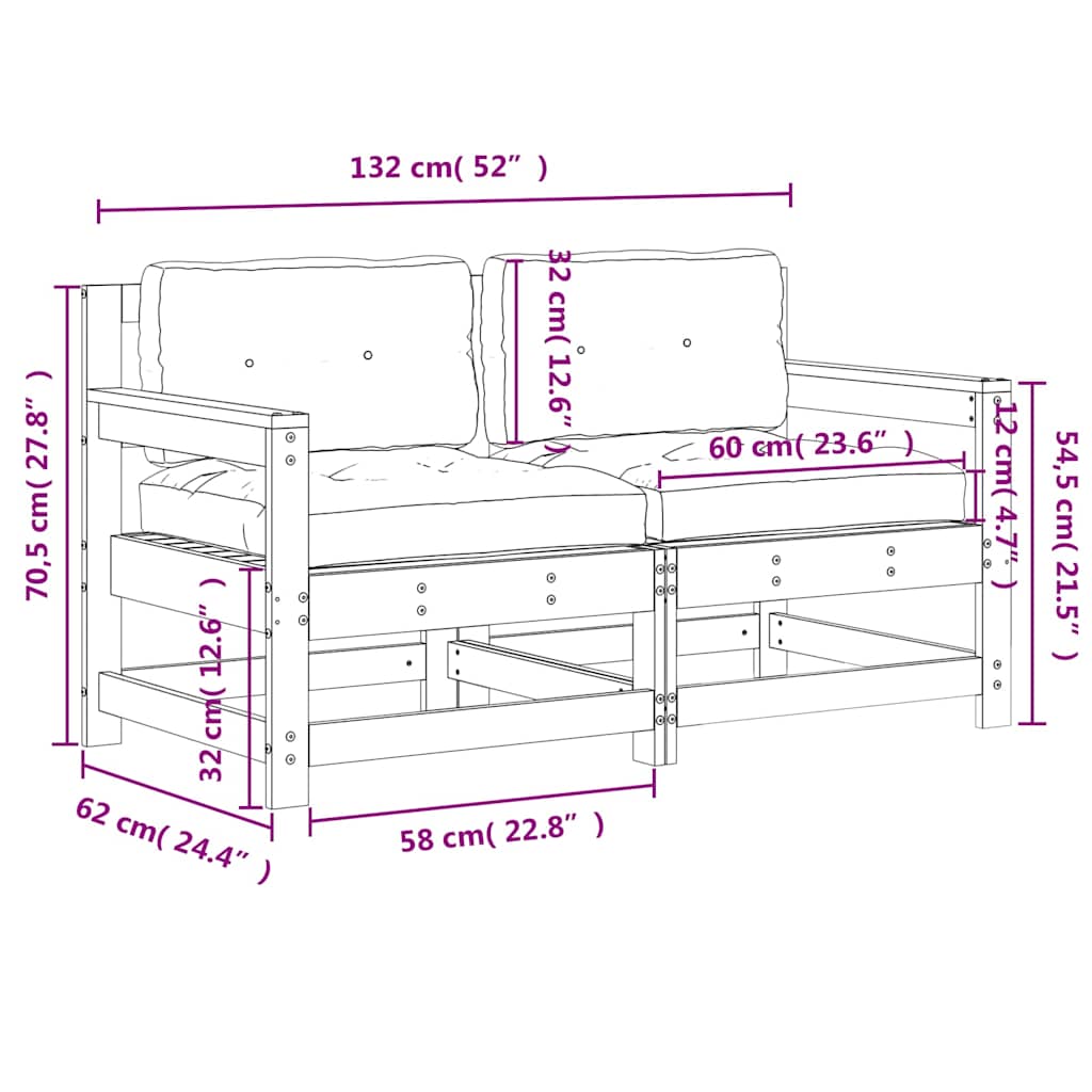 Garden Chairs with Cushions 2 pcs Impregnated Wood Pine