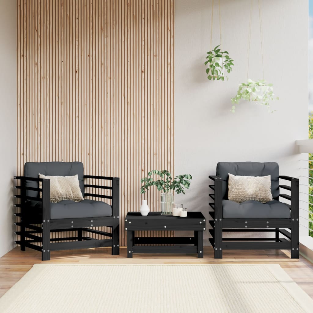 Garden Chairs 2 pcs Black Solid Wood Pine