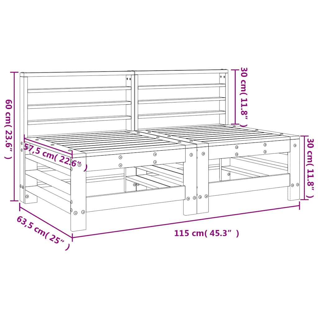 Garden Middle Sofas 2 pcs Solid Wood Douglas