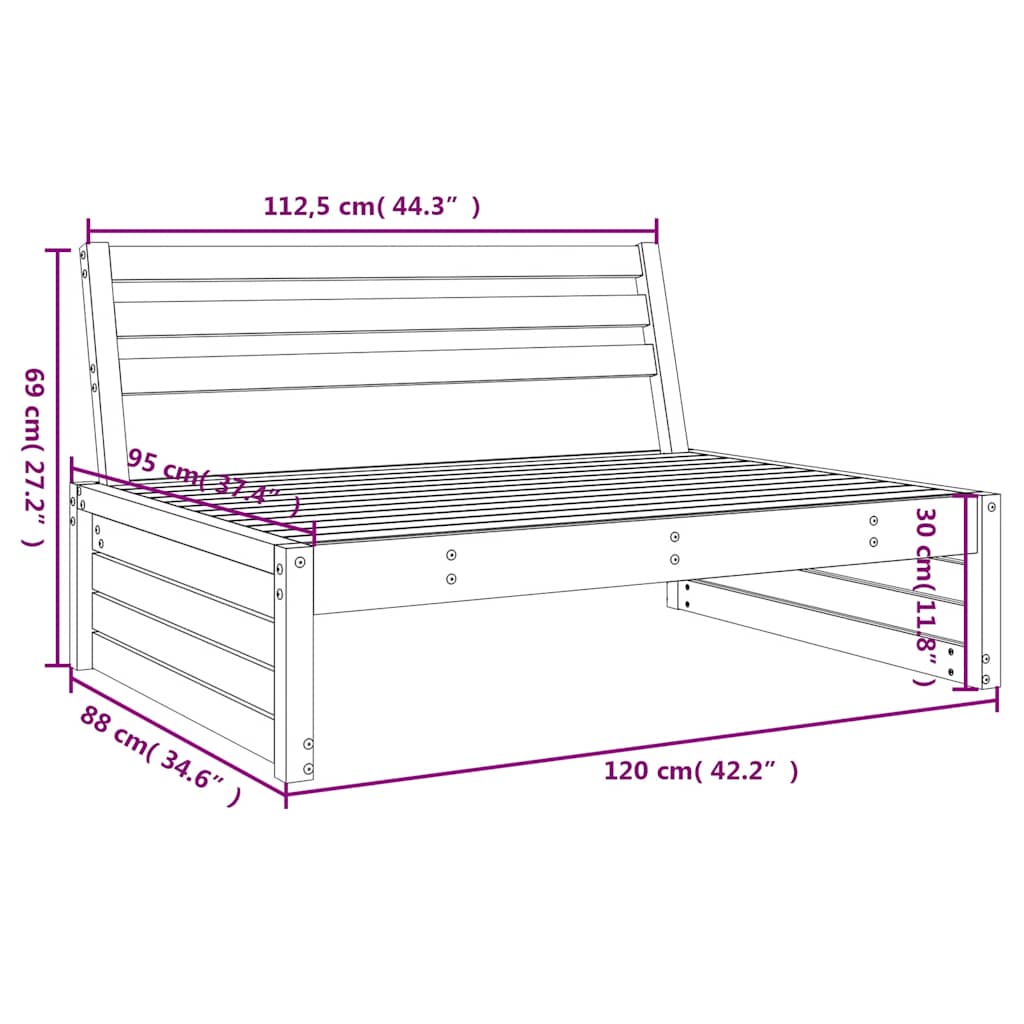 Garden Middle Sofa Grey 120x80 cm Solid Wood Pine