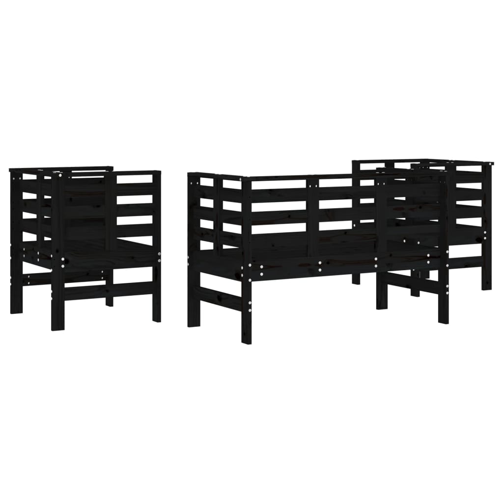 3 Piece Garden Lounge Set Black Solid Wood Pine