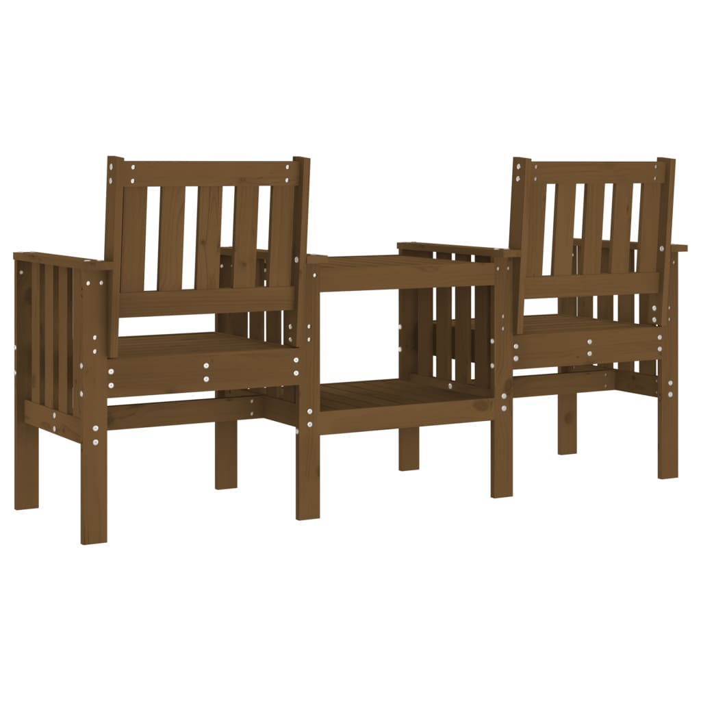 Garden Bench with Table 2-Seater Honey Brown Solid Wood Pine