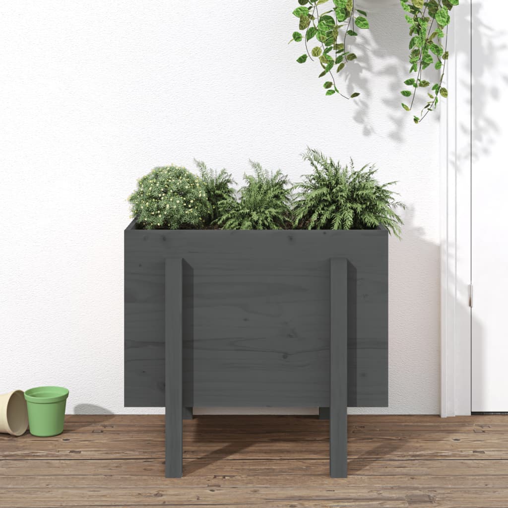 Garden Planter Grey 62x50x57 cm Solid Wood Pine