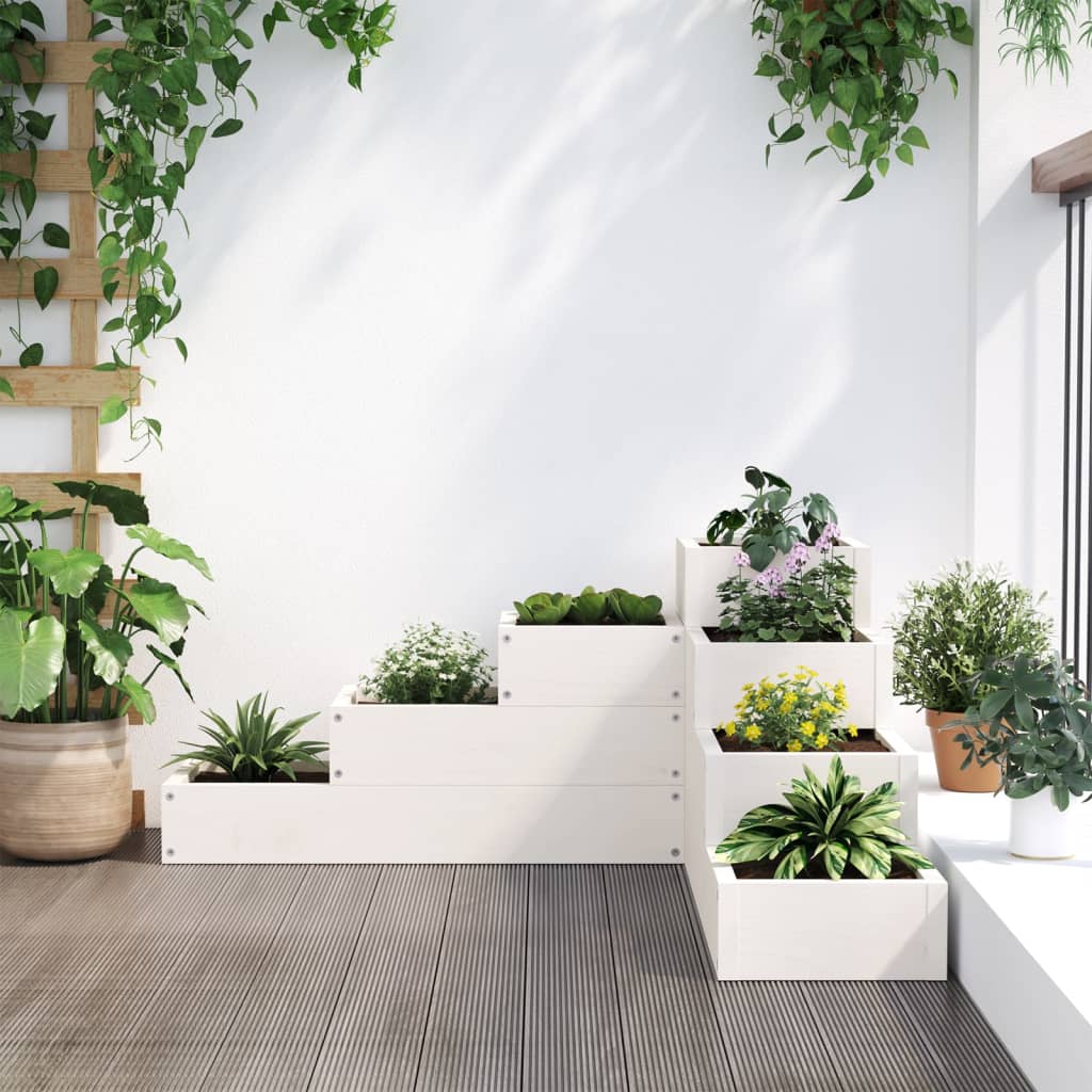 Garden Planter 4-Tier 80.5x79x36 cm White Solid Wood Pine