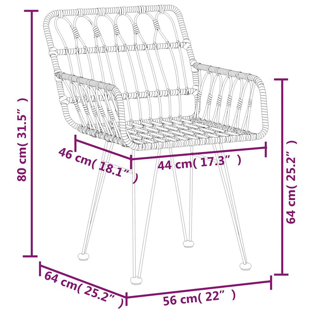 3 Piece Garden Dining Set Black Poly Rattan