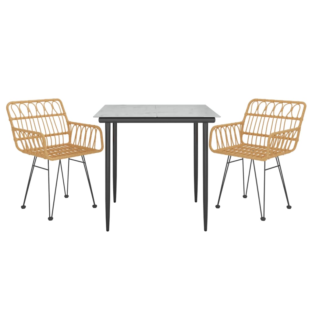 3 Piece Garden Dining Set Poly Rattan