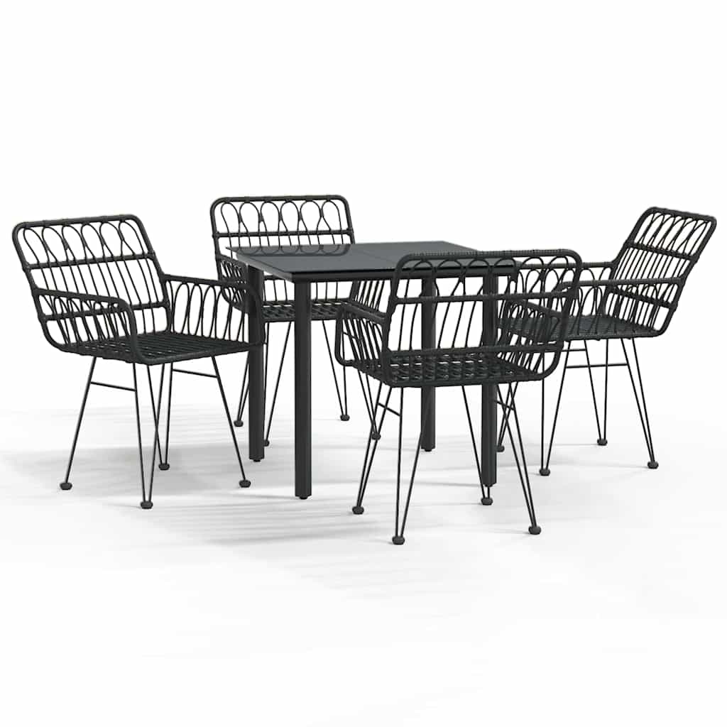 5 Piece Garden Dining Set Black Poly Rattan