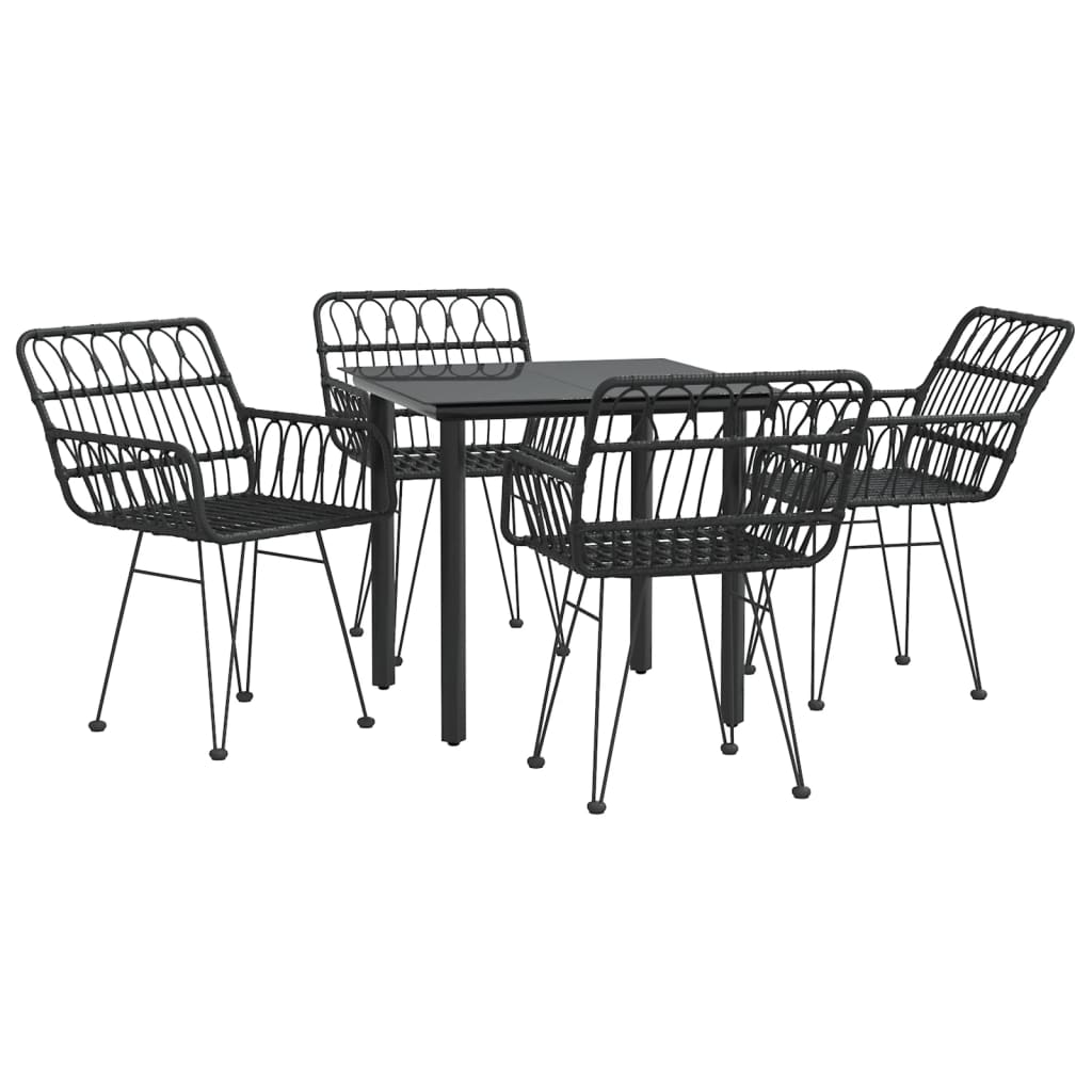 5 Piece Garden Dining Set Black Poly Rattan
