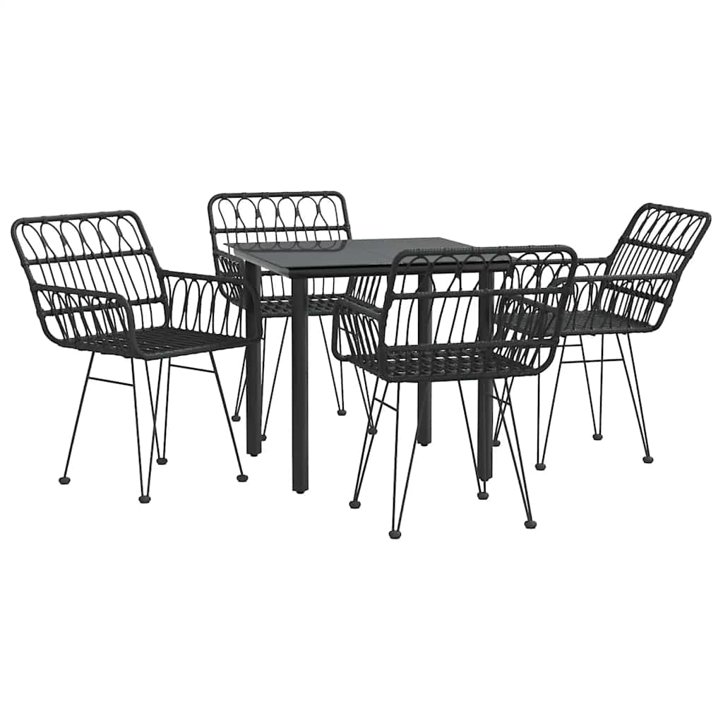 5 Piece Garden Dining Set Black Poly Rattan