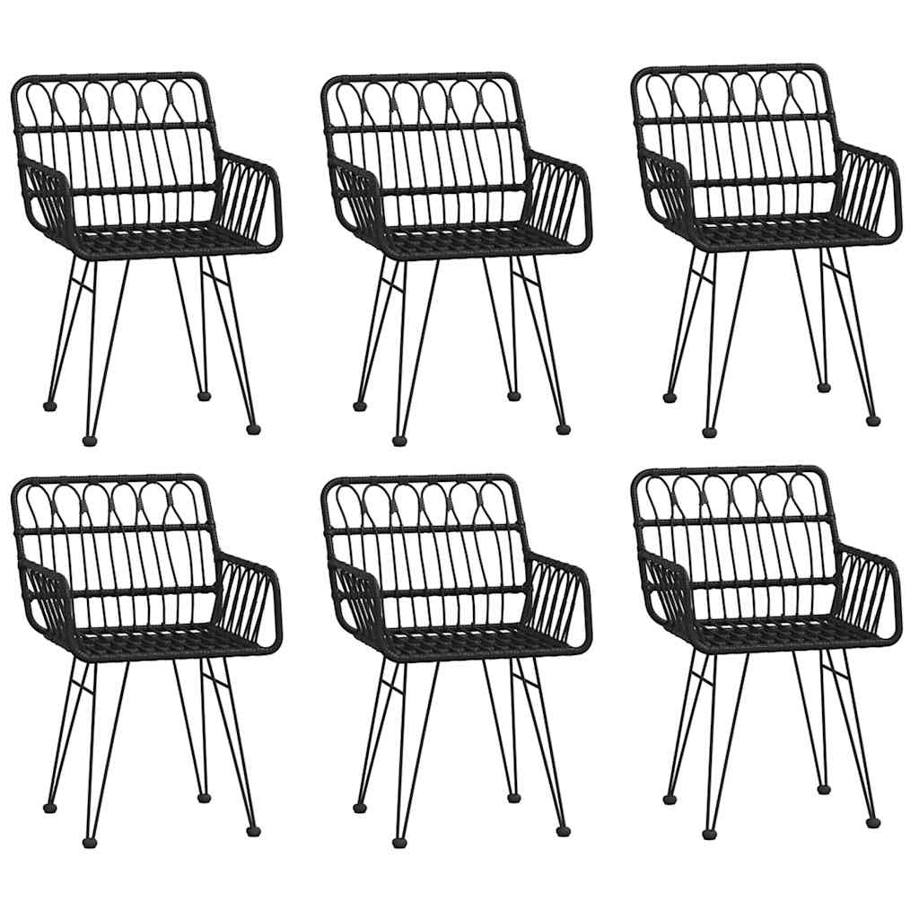 7 Piece Garden Dining Set Black Poly Rattan