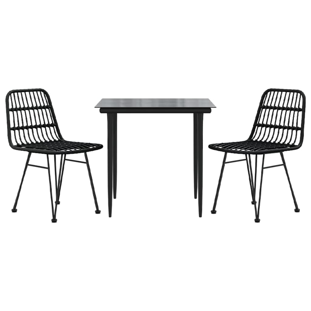 3 Piece Garden Dining Set Black Poly Rattan