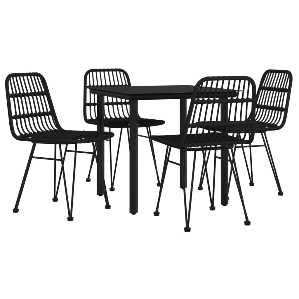 5 Piece Garden Dining Set Black Poly Rattan