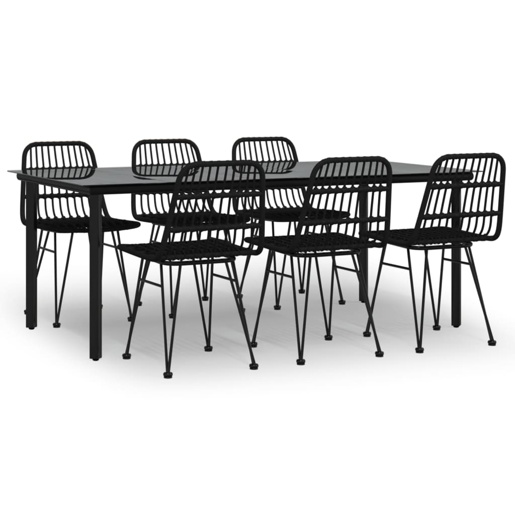 7 Piece Garden Dining Set Black Poly Rattan