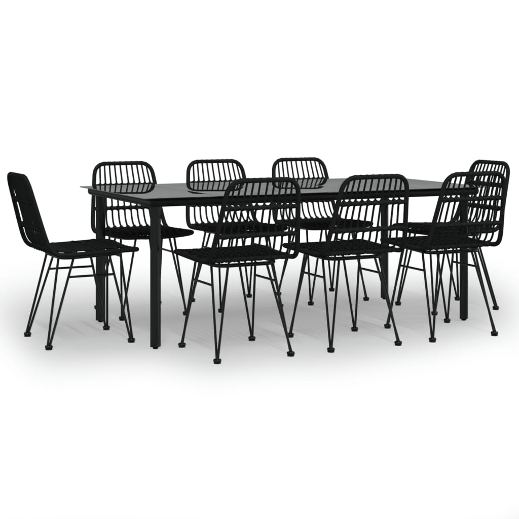 9 Piece Garden Dining Set Black Poly Rattan