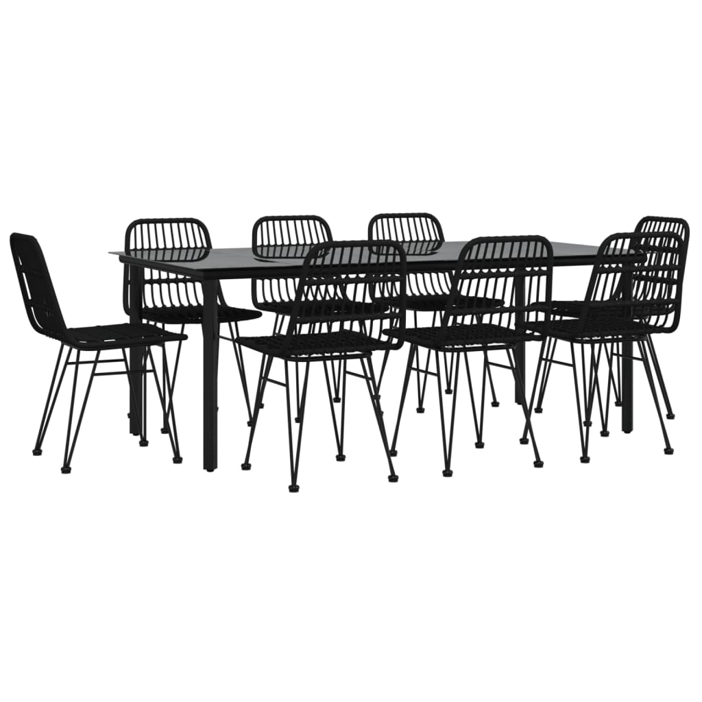 9 Piece Garden Dining Set Black Poly Rattan