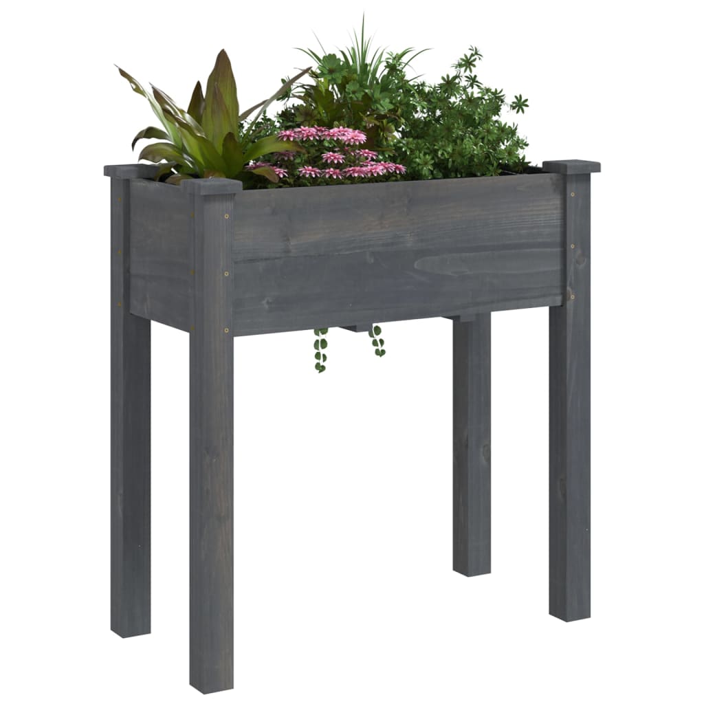 Planter with Liner Grey 71x37x76 cm Solid Wood Fir