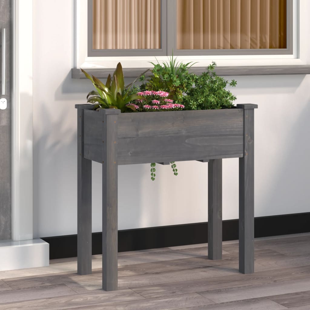Planter with Liner Grey 71x37x76 cm Solid Wood Fir