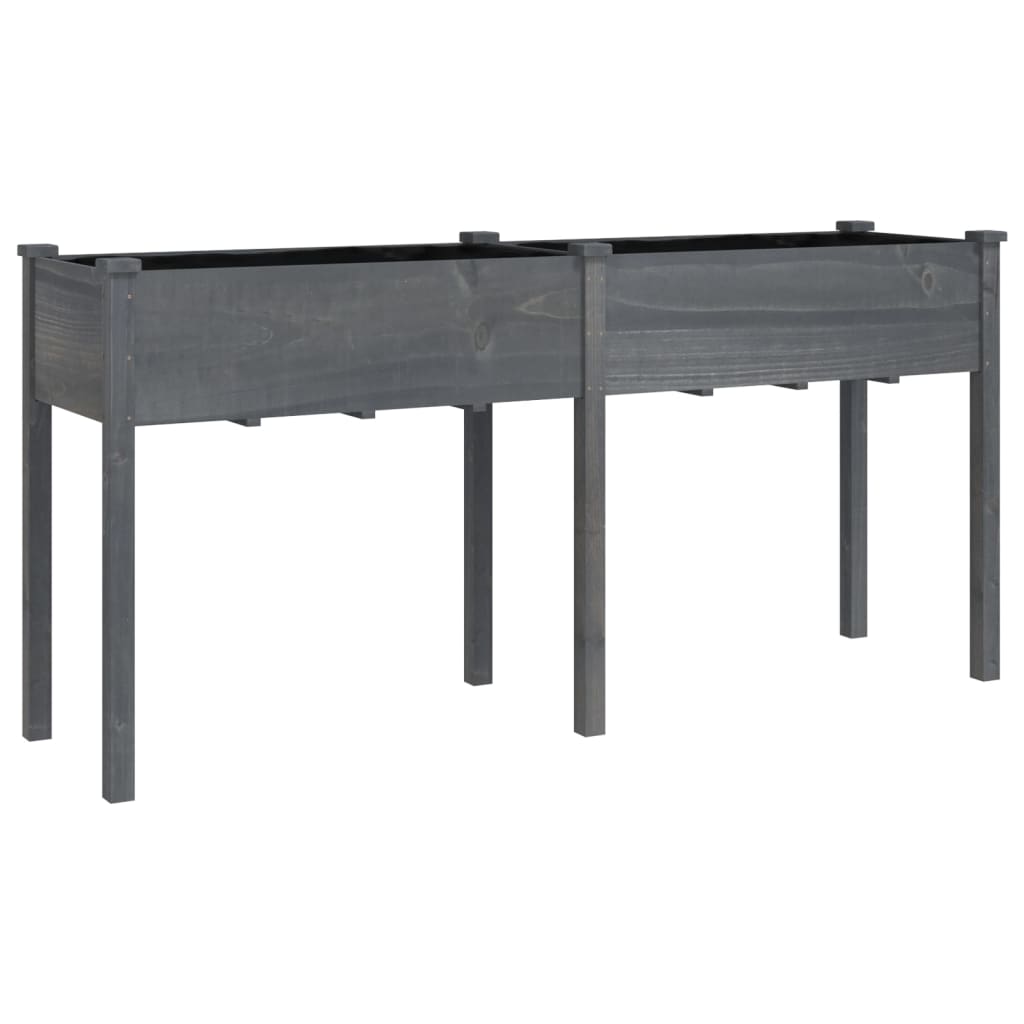 Planter with Liner Grey 161x45x76 cm Solid Wood Fir