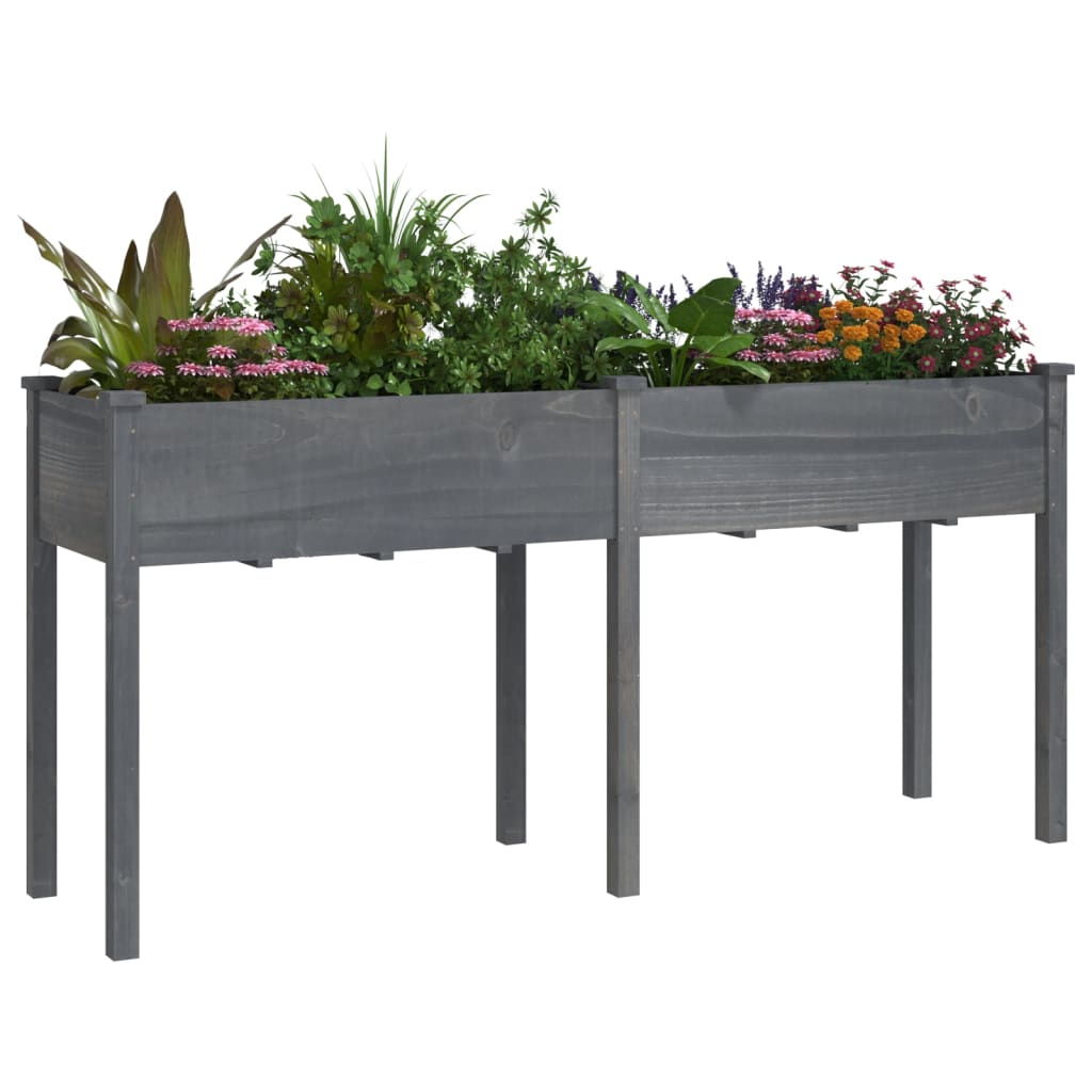 Planter with Liner Grey 161x45x76 cm Solid Wood Fir