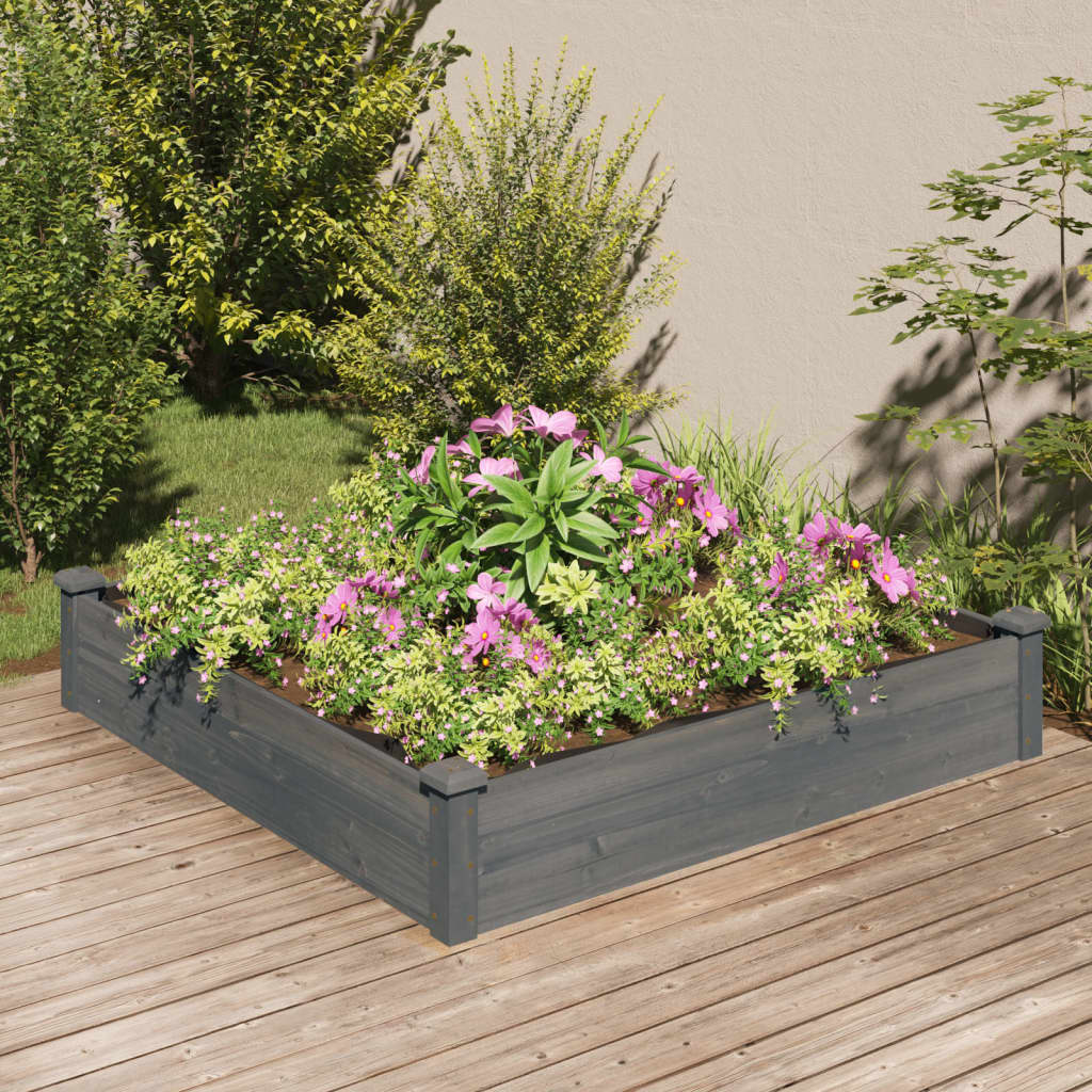 Garden Raised Bed with Liner Grey 120x120x25 cm Solid Wood Fir