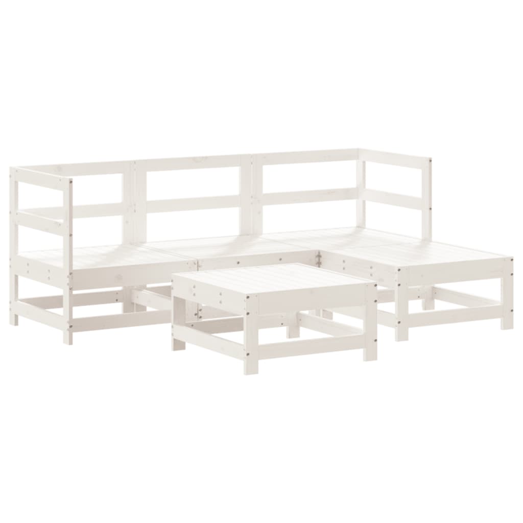 5 Piece Garden Lounge Set White Solid Wood Pine