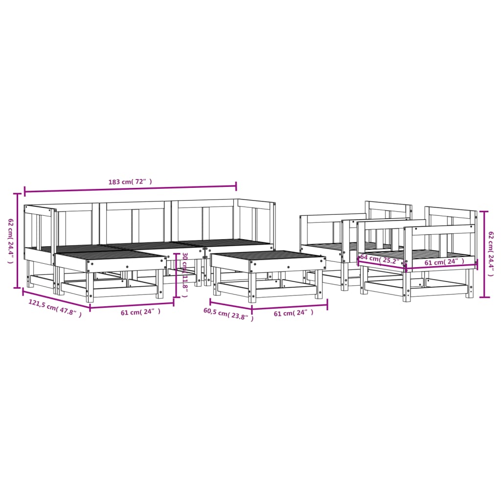 7 Piece Garden Lounge Set Solid Wood Douglas