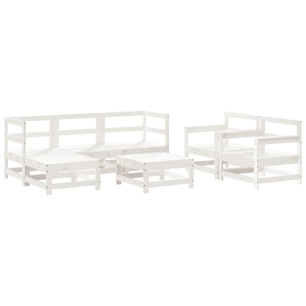7 Piece Garden Lounge Set White Solid Wood Pine