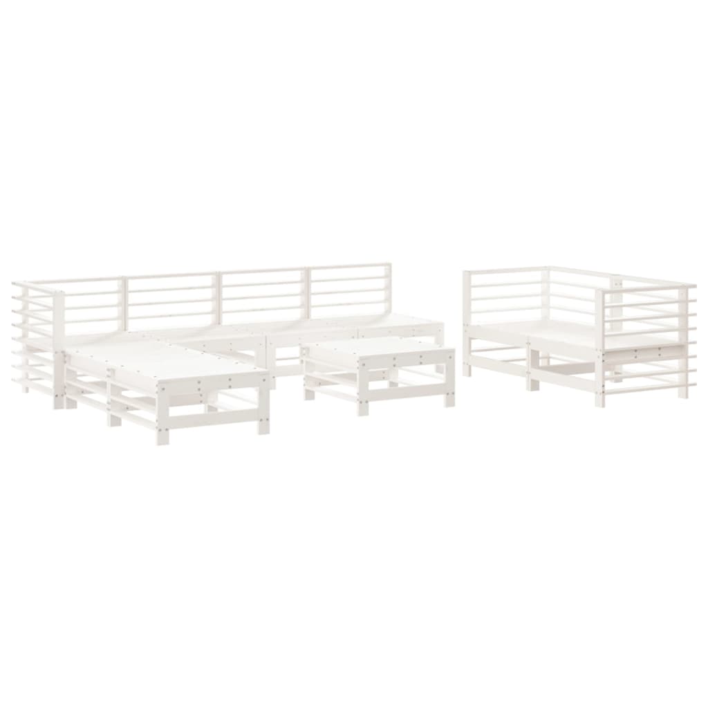 9 Piece Garden Lounge Set White Solid Wood Pine