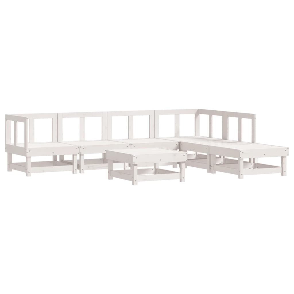 7 Piece Garden Lounge Set White Solid Wood Pine