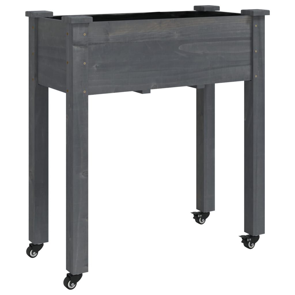 Wheeled Planter with Liner Grey 71x37x80 cm Solid Wood Fir